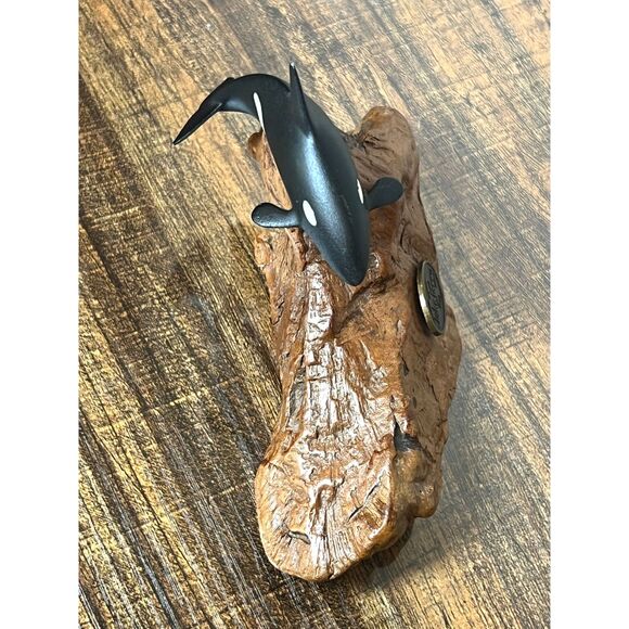 John Perry Orca Sculpture Burlwood Base Vintage Killer Whale Figurine Ocean Art - Picture 10 of 11